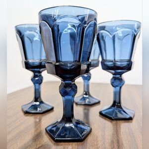 Vintage 80s Dark Blue Virginia Pattern By Fostoria Wine Glasses Set Of 4